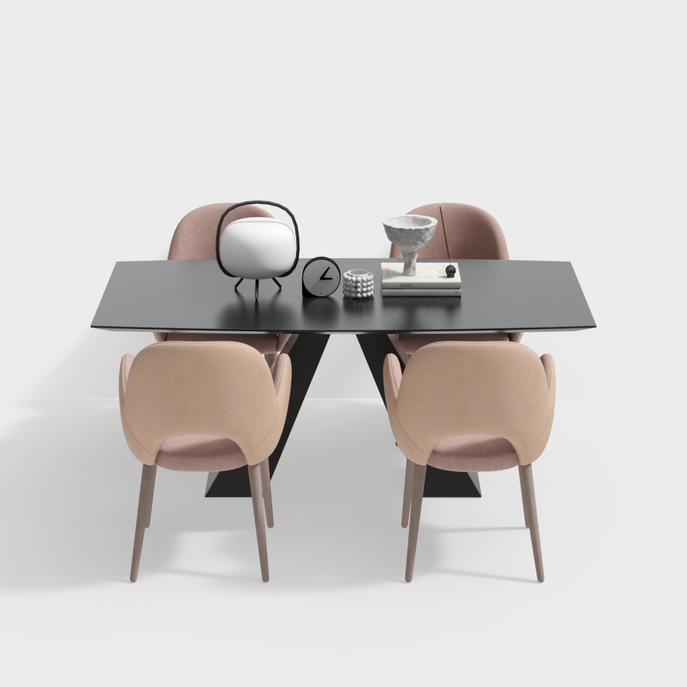 Modern Low-Poly Dining Table and Chairs – Wood Finish