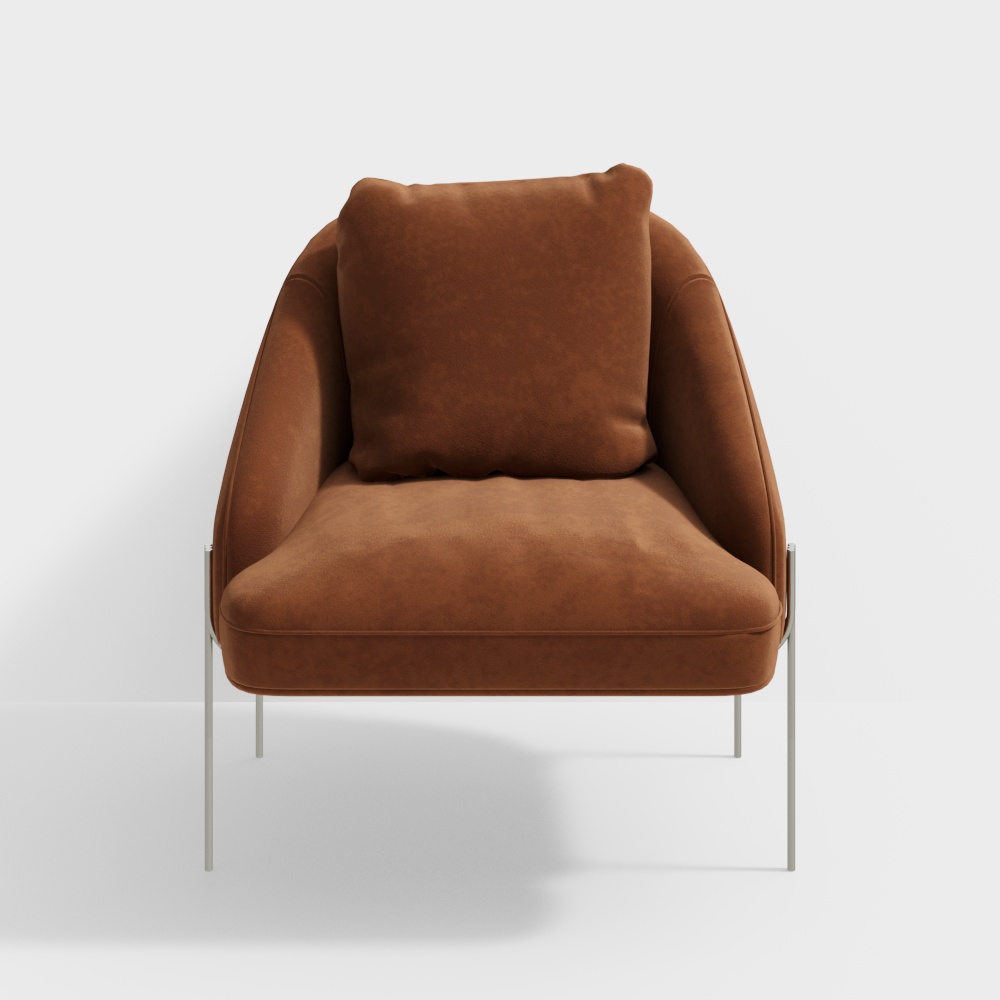 Elegant Brown Leather Armchair 3D Model – Scandinavian Style