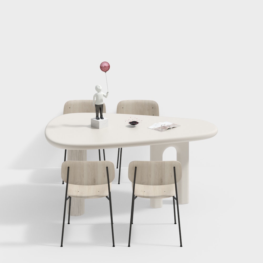 ชุดโต๊ะและเก้าอี้รับประทานอาหารสไตล์โมเดิร์นสีครีม