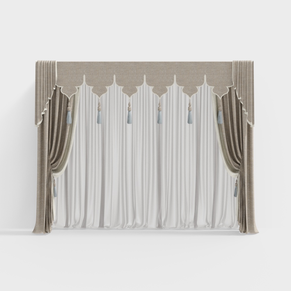 Elegant Vintage Curtain 3D Model – Soft Beige Fabric