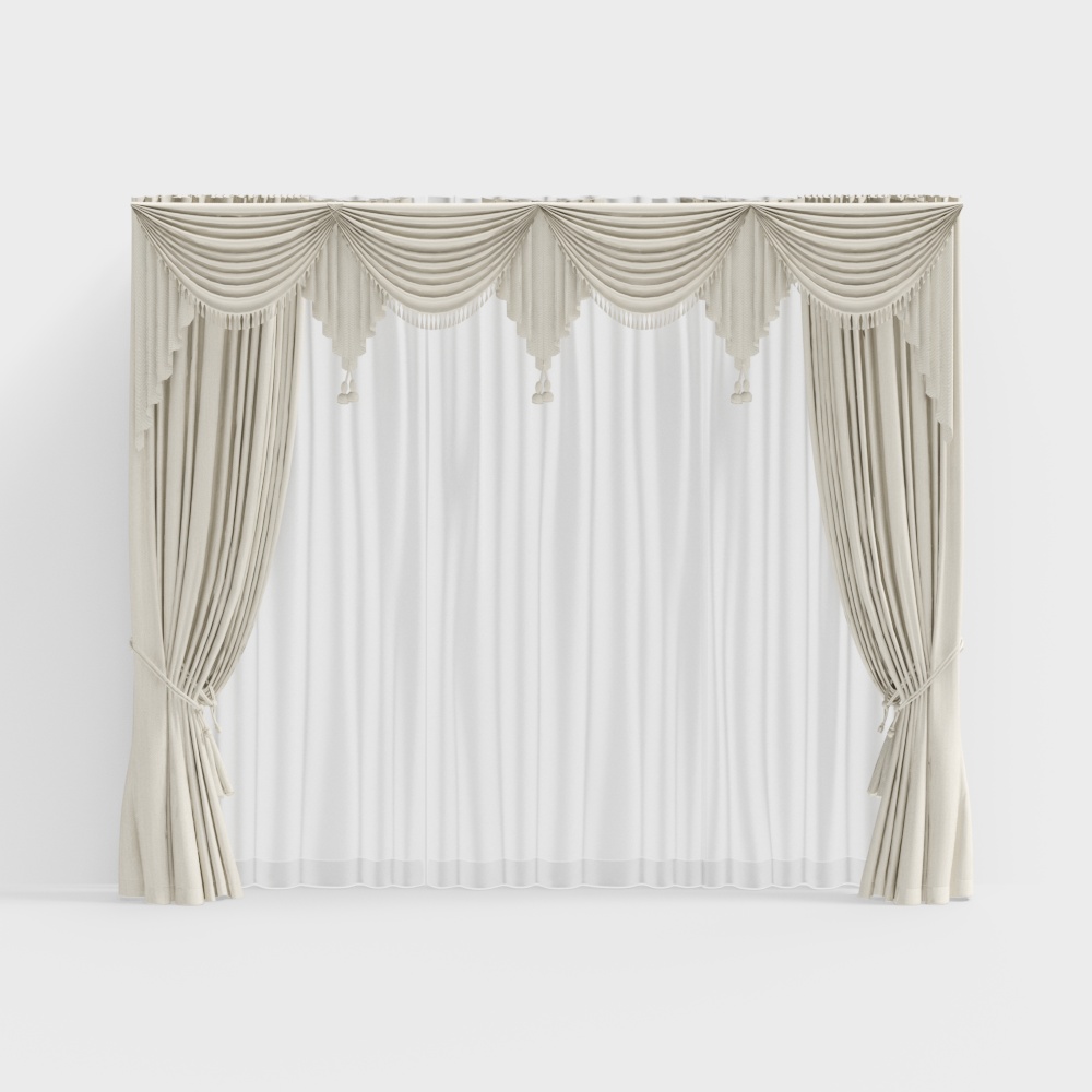 Elegant Low Poly Curtain 3D Model – Detailed Beige Fabric