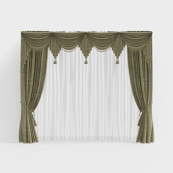 Elegant Low-Poly Green Curtain 3D Model