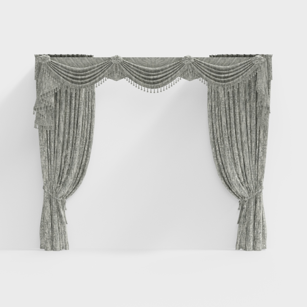 Elegant Gray Curtain 3D Model – Textured Fabric Design
