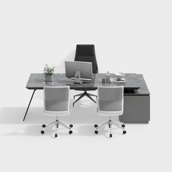 Urban Office Desk & Chair Set 3D model