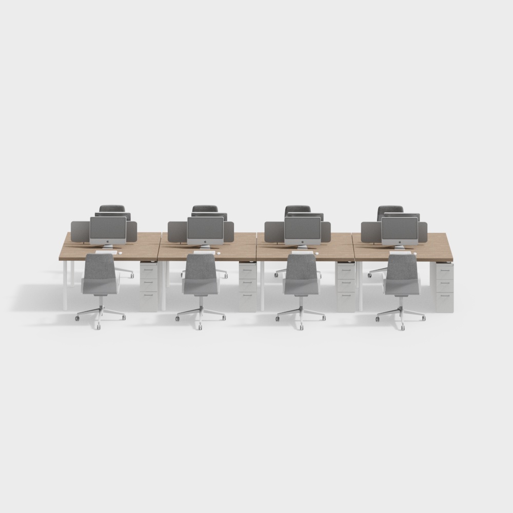 Modern row of office desks and chairs