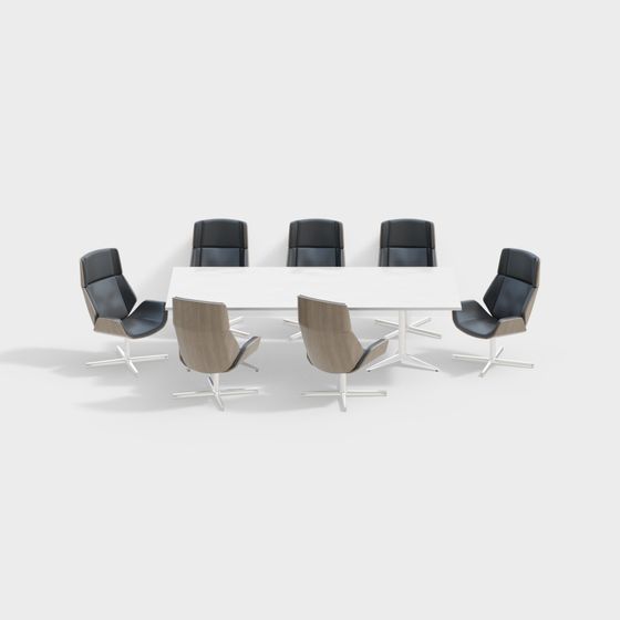 Gray Conference Table and Chairs 3D Model