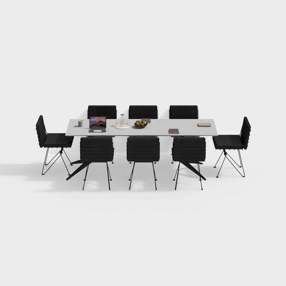 Modern Low-Poly Conference Table and Chair Set 3D model