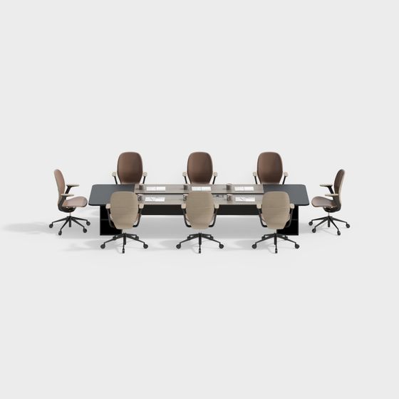 Brown Conference Tables and Chairs 3D Model Set