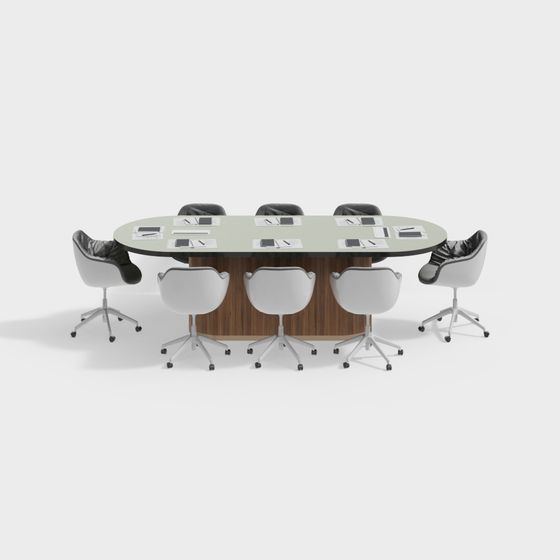 Modern Low-Polygon Conference Table and Chairs 3D model