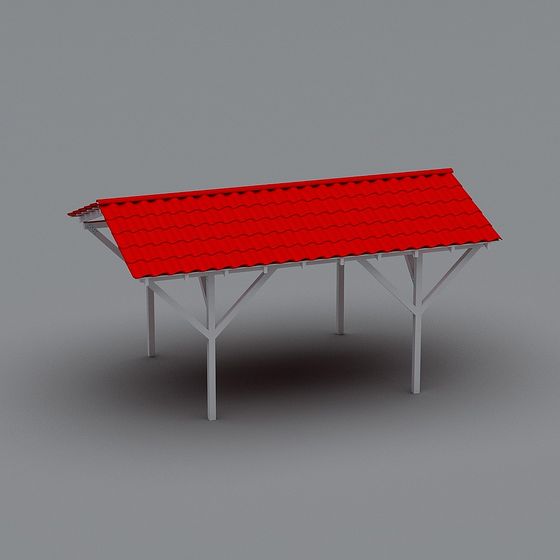Charming Red Roof Canopy 3D Model for Creative Projects