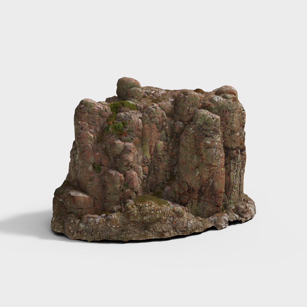 Realistic Low-Poly Rock Formation 3D Model – Mossy Textures