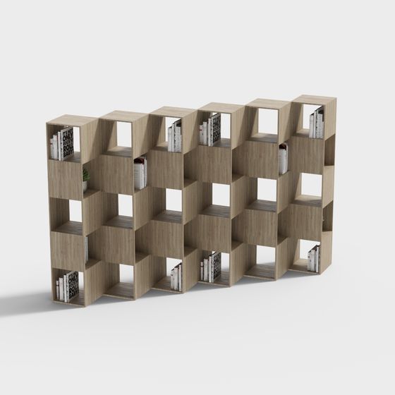Geometric Wooden Bookshelf 3D Model Design