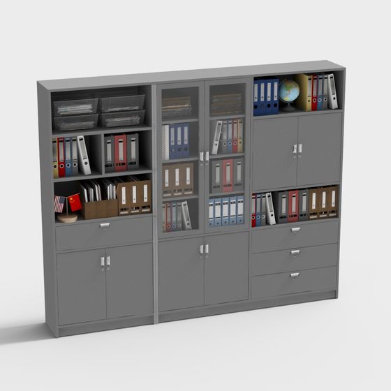 Modern Low-Poly Office Bookshelf 3D model