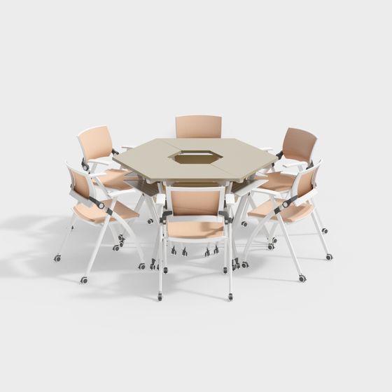 Low Polygon Mobile Conference Table and Chair Set 3D model
