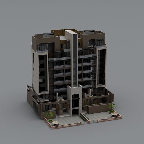 Modern Low-Polygon Residential Building 3D model