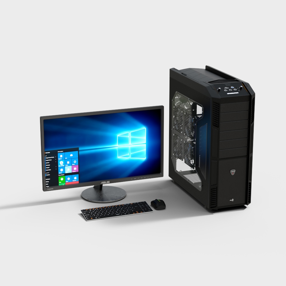 Realistic Low-Poly 3D Computer Setup Model