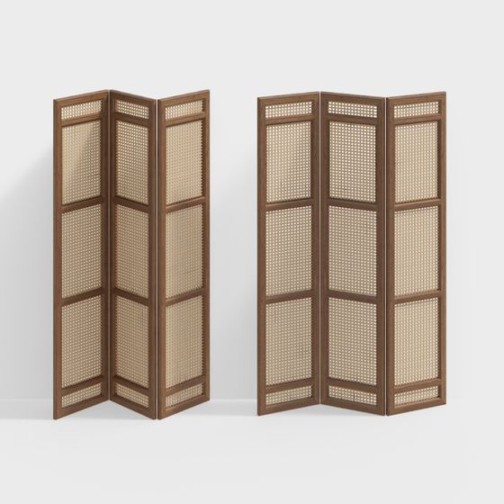 Rattan Folding Screen 3D model