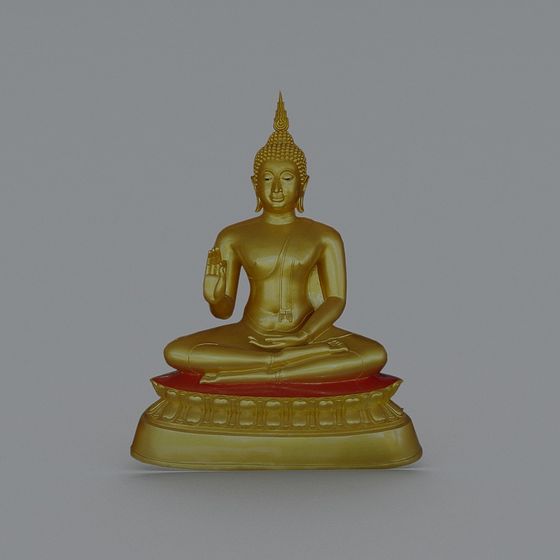Golden Buddha Statue 3D model on Lotus Base