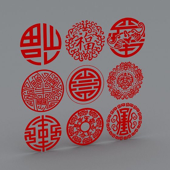 Cultural Asian-Themed 3D Models in Vibrant Red