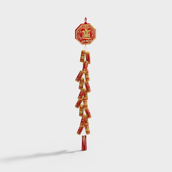 Red Fortune Wind Chime 3D model for Cultural Projects