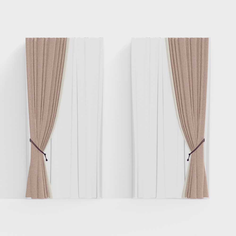 Low Poly Curtain 3D Model – Textured Beige Drapery