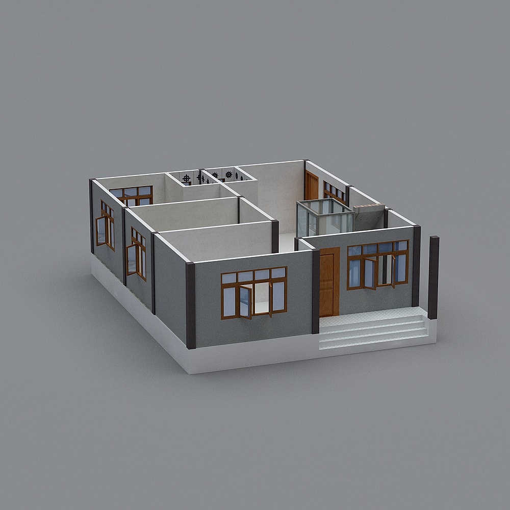 Urban Cottage Low-Poly 3D Model