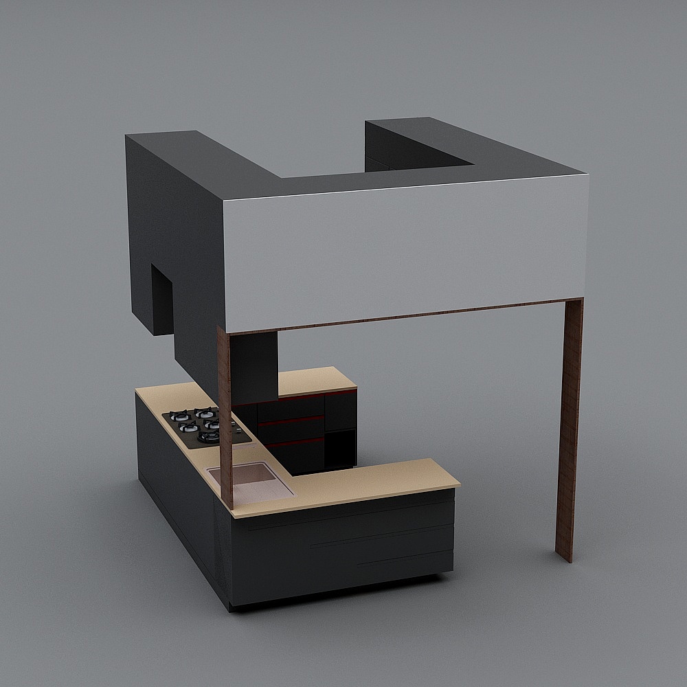 Sleek Low-Poly Kitchen 3D model Design