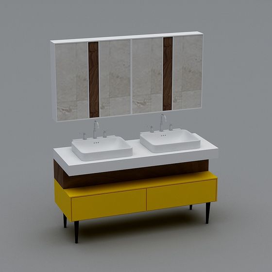 Elegant Dual Sink Bathroom Vanity 3D model