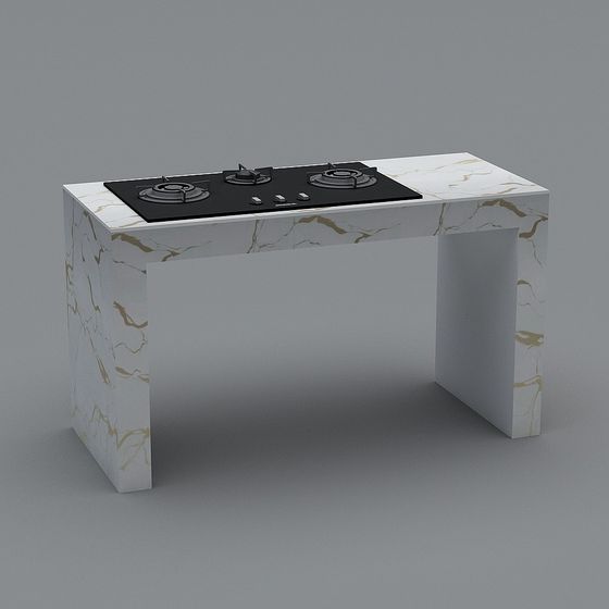 Elegant Marble Countertop Gas Stove Island 3D model