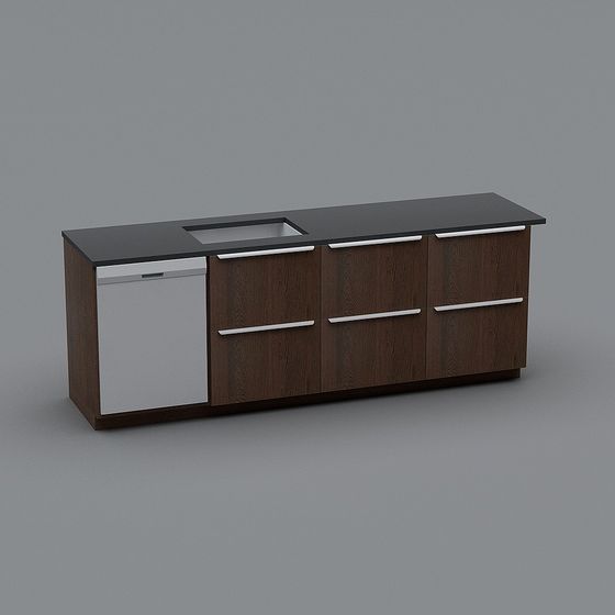 Elegant Low-Poly Kitchen Counter Cabinet 3D model
