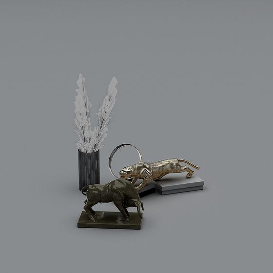 Elegant Gold Leopard and Green Bull 3D model