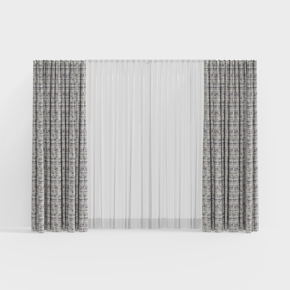 Elegant Low-Poly Curtain 3D Model – Semi-Transparent Fabric