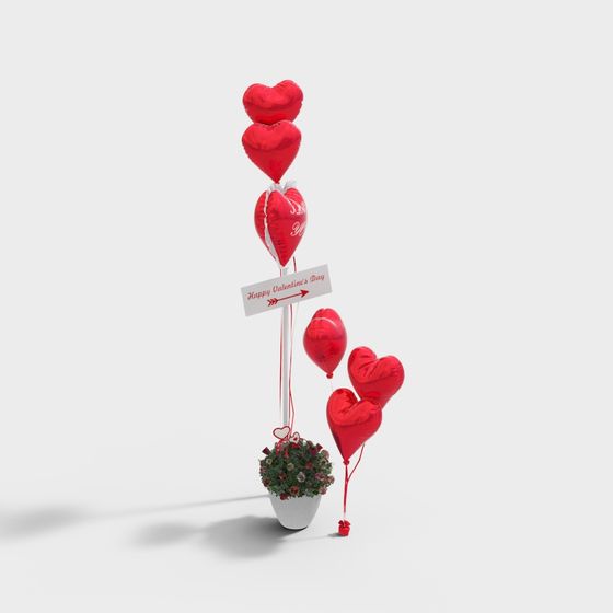 Heart-Shaped Balloon Bouquet 3D model