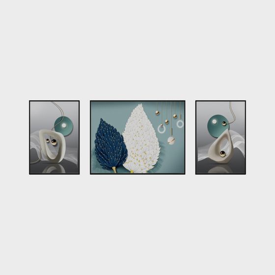 Abstract Floral Triptych 3D Model