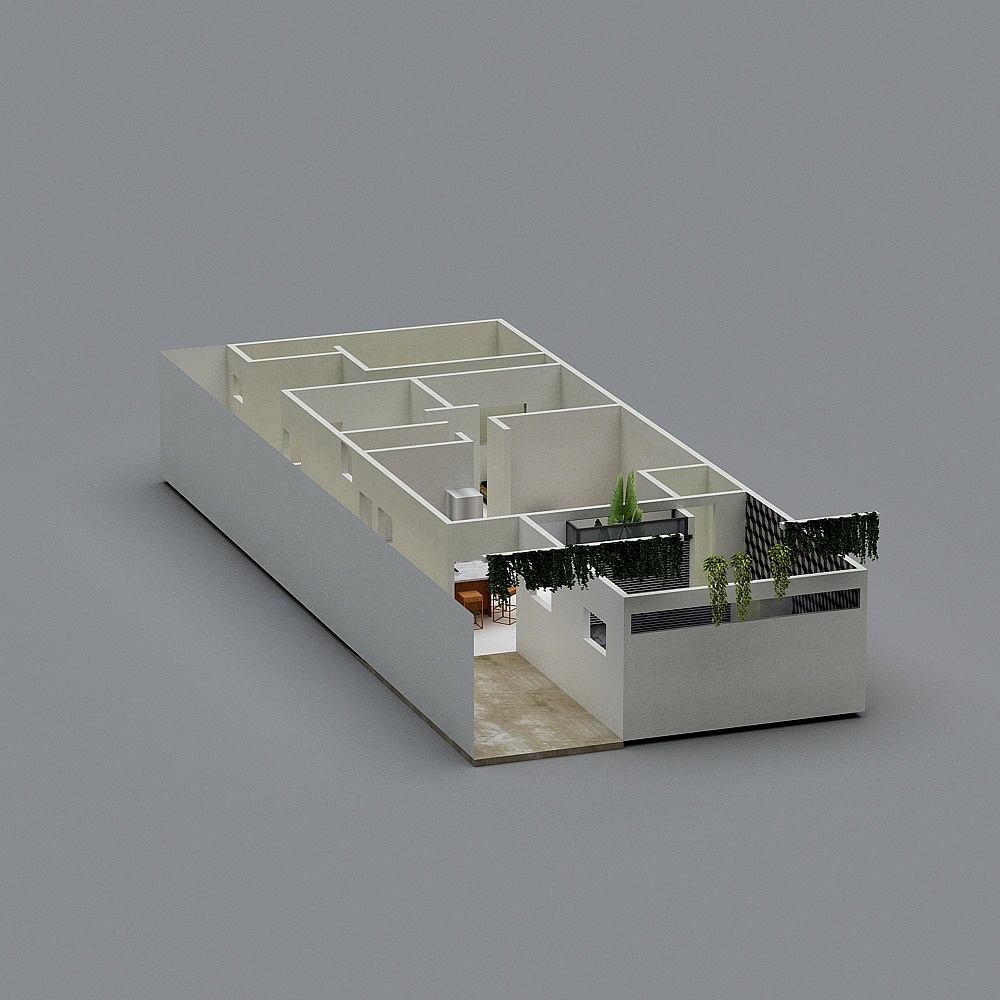 Dự án 3D khu vực hạ thấp với nhà tắm hiện có trong vườn