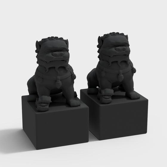 Majestic Black Stone Lion Statues 3D model