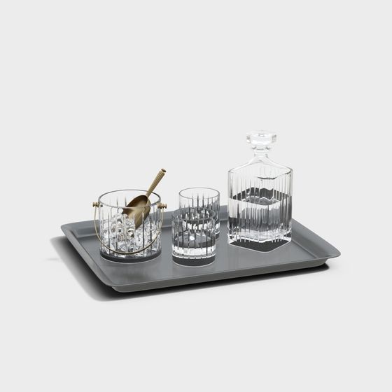 Elegant Glass and Metal Barware Set 3D model