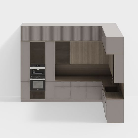 Modern Low-Polygon Kitchen 3D Model – Gray & Wood Design