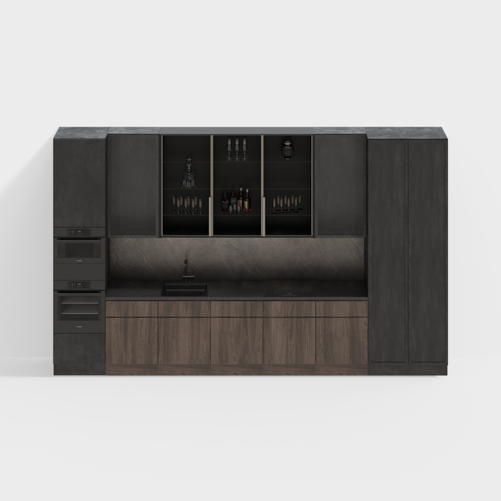 Modern Low-Polygon Bar Cabinet – Minimalist Wood & Metal