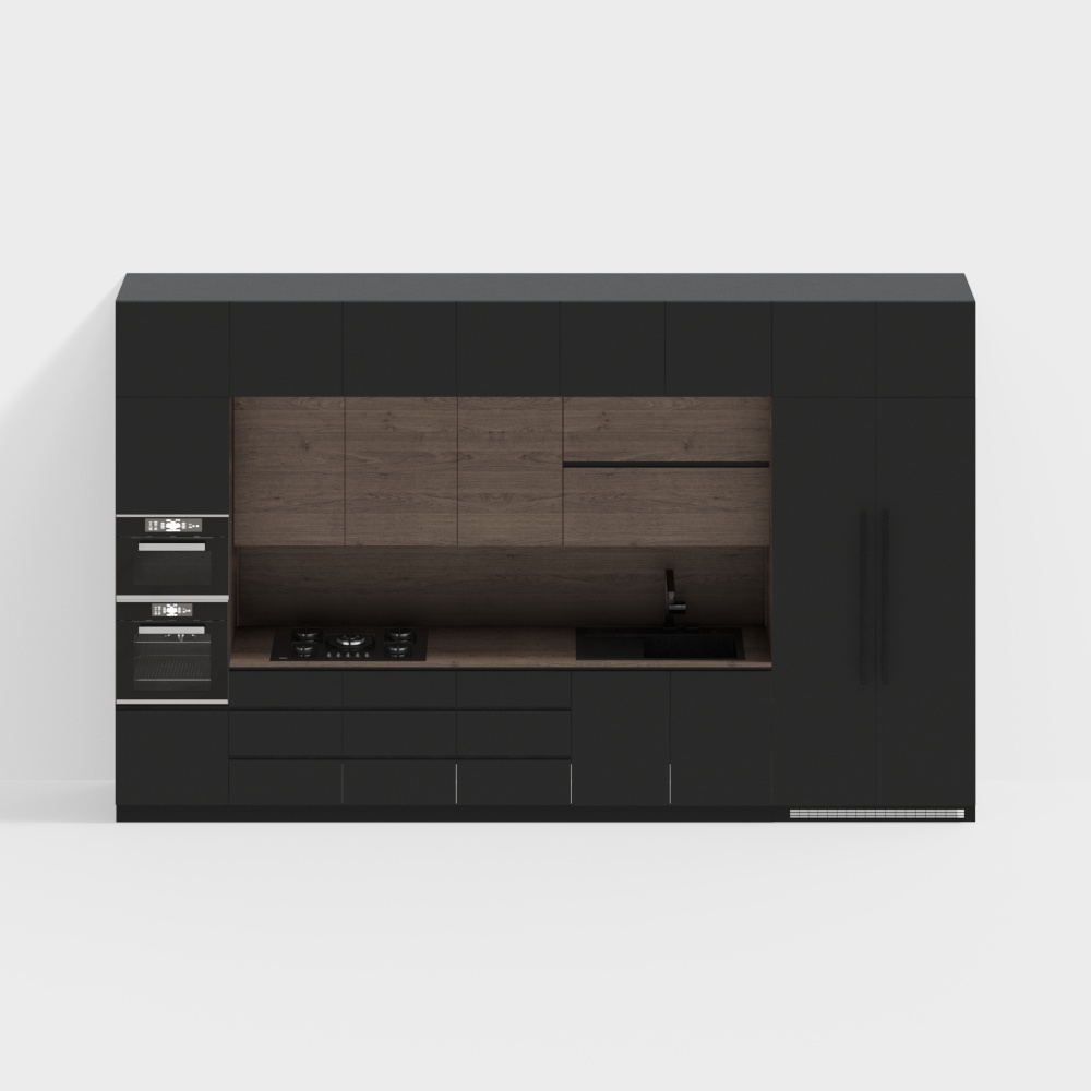 Minimalist Kitchen Cabinet Door 3D Model – Black Lacquered Finish