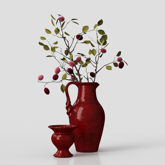 Red Vase with Berries 3D model
