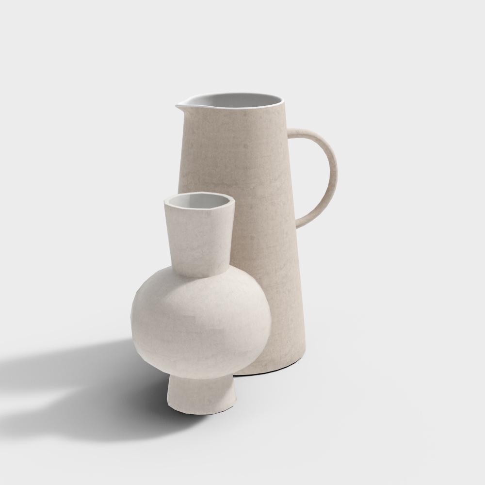 Modern Minimalist Vase Set 3D Model – Low Poly Design