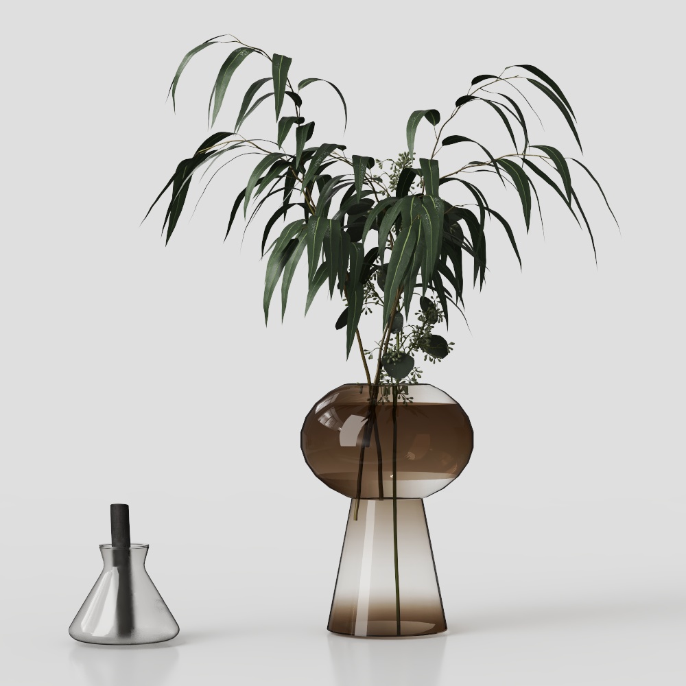 Realistic Low-Poly Glass Vase with Green Plant 3D model