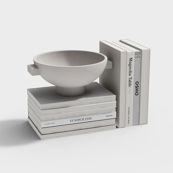 Art Bowl on Bookshelf Low-Poly 3D Model for Designers