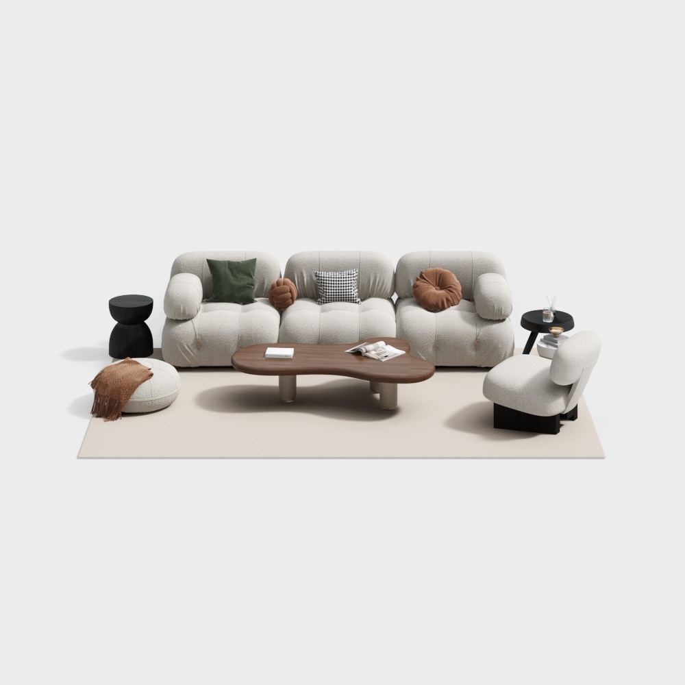 Elegant Low-Poly Sofa Set 3D Model – Modern Interior Furniture