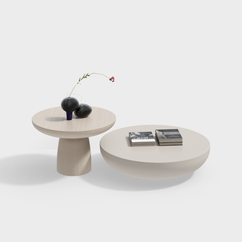 Elegant Round Table Set 3D Model – Low-Poly Wood Design