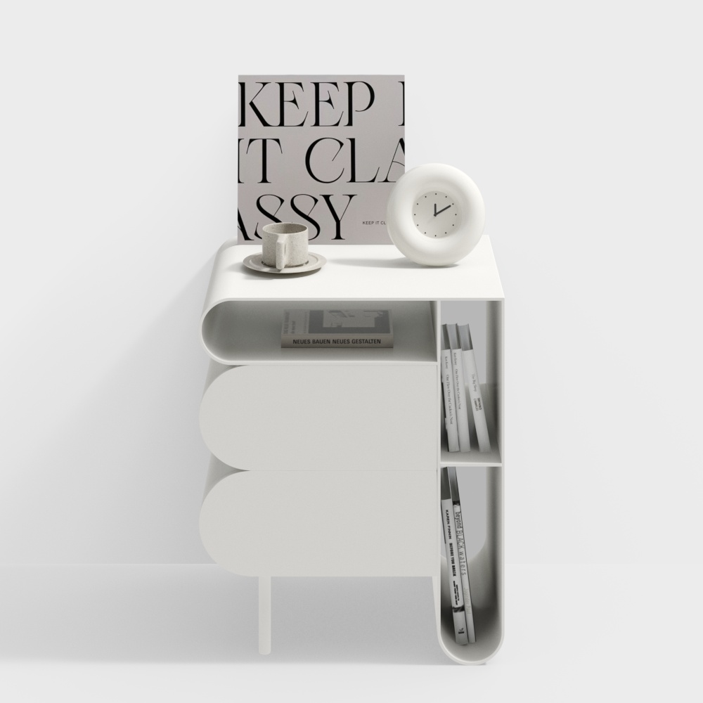 Sleek Low-Poly Nightstand 3D Model – Minimalist White Design