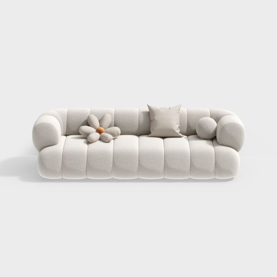 Brown French Cream Style Sofa 3D Model