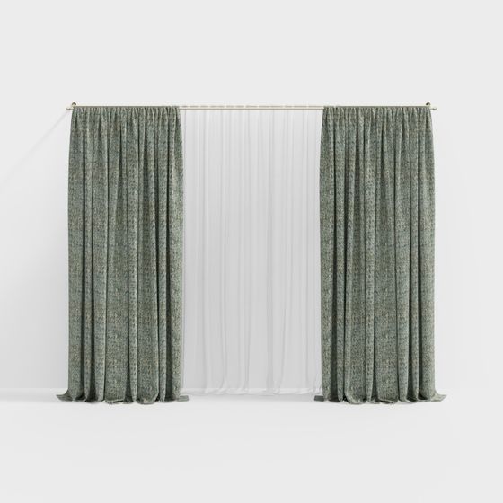 Elegant Low Poly Green Curtain 3D Model for Interior Design