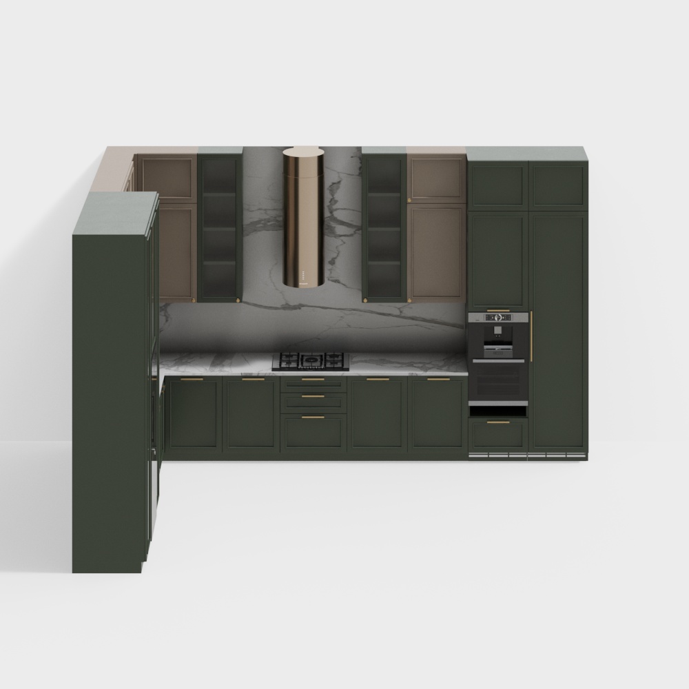 Modern Low-Poly Kitchen 3D Model – Green Cabinets